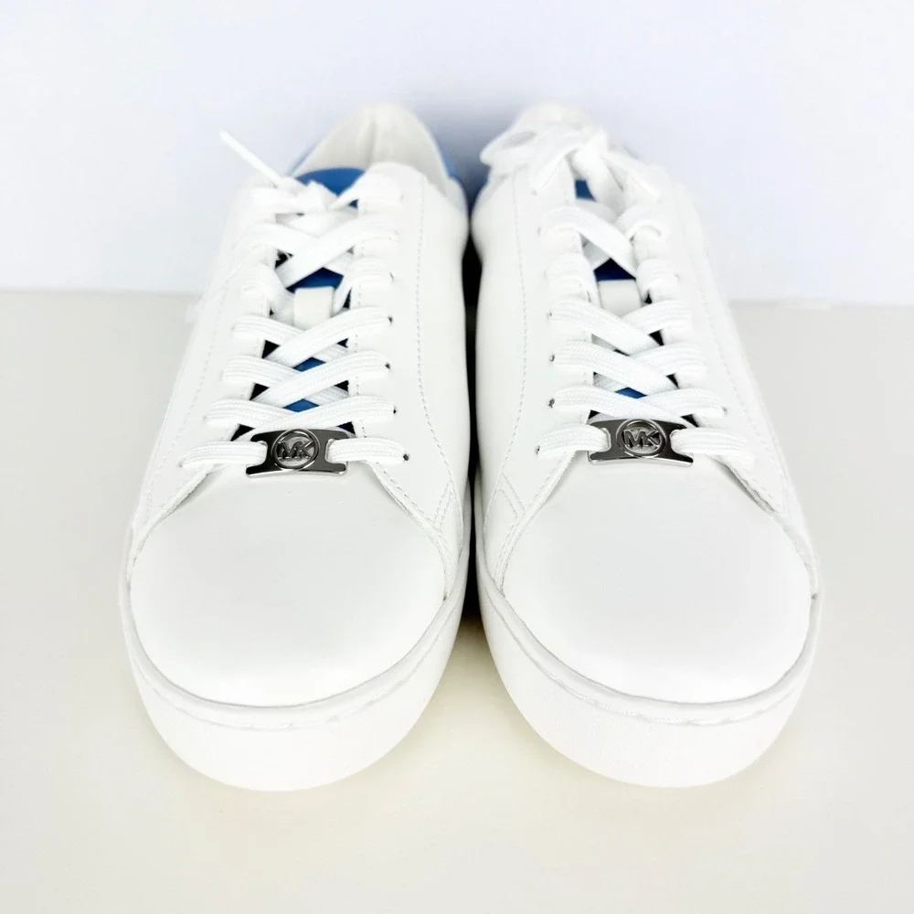 Michael Kors Women's KORS Print Side Faux Leather White Blue Sneakers Sz 7M NWOT